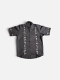 Guayabera Black & Grey Tones Traditional Embroidered Shirt from El Salvador-Guayabera