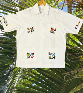 XL Guayabera Multicolor Traditional Embroidered Shirt from El Salvador-Guayabera