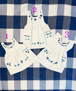 Size 0: 0-3 Months Embroidered Dress Blue Monochrome- Vestidito con bordado tonos azules