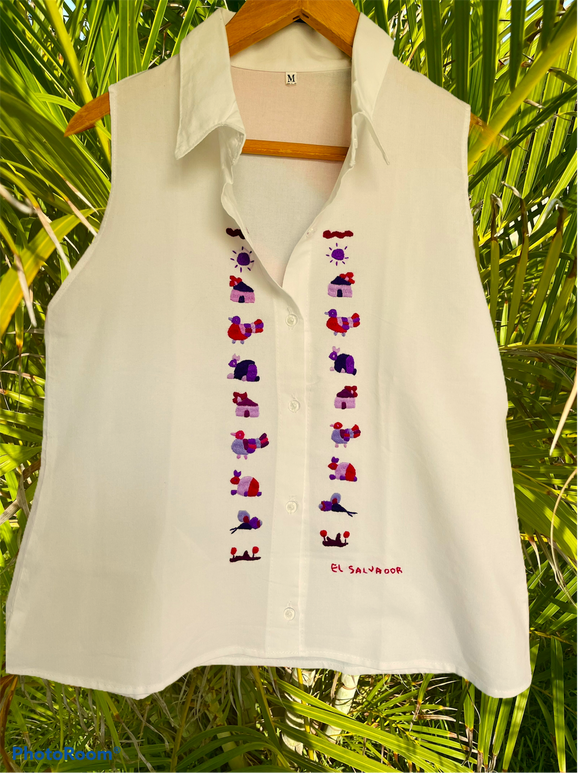 Size S/M Purple Monochrome Traditional Embroidered Top made in El Salvador-Blusa/Camisa hecha en El Salvador