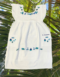 Size 4: 3/4T Embroidered Dress Monochrome Blue - Vestidito con bordado tonos azul