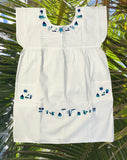 L Monochromatic Blues Tones Traditional Embroidered Dress from El Salvador-Vestido