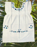 L Monochromatic Blues Tones Traditional Embroidered Dress from El Salvador-Vestido