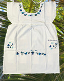 L Monochromatic Blues Tones Traditional Embroidered Dress from El Salvador-Vestido