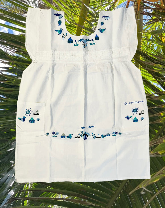 M Monochromatic Blues Tones Traditional Embroidered Dress from El Salv Brooklyn Chunches M Monochromatic Blues Tones Traditional Embroidered Dress from El Salv Brooklyn Chunches