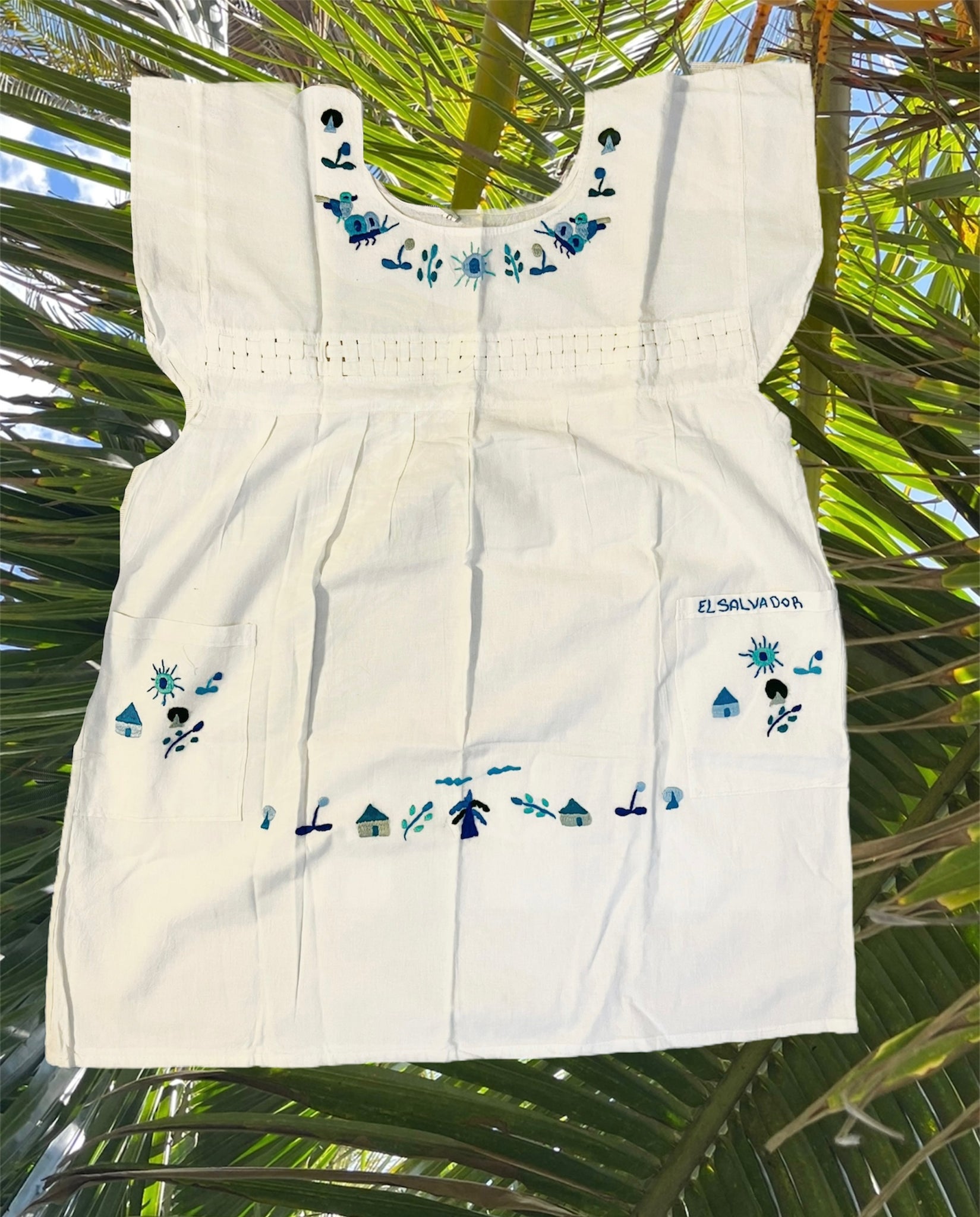 traditional dress from el salvador S Monochrome BLUES Traditional Embroidered Dress from El Salvador-Vest – Brooklyn Chunches