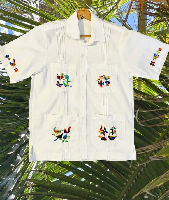 MEDIUM Guayabera Style Traditional Embroidered Dress from El Salvador-Guayabera