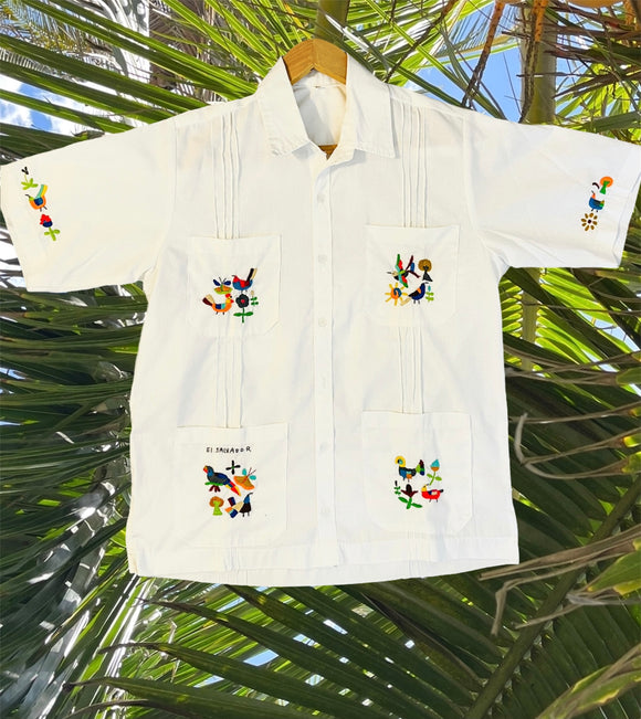 LARGE Guayabera Traditional Embroidered Shirt from El Salvador-Guayabera