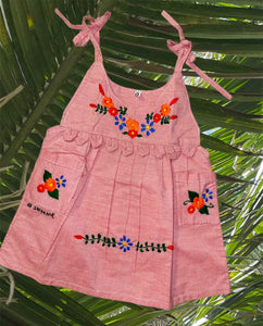 Size 0-6 mths Red Chambray Unique Embroidered Dress from El Salvador