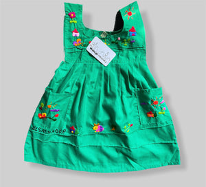 Size 9-12 months Green Traditional Embroidered Dress from El Salvador-