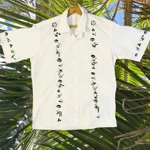 1 LARGE Guayabera GRAY TONES Traditional Embroidered Shirt from El Salvador-Guayabera