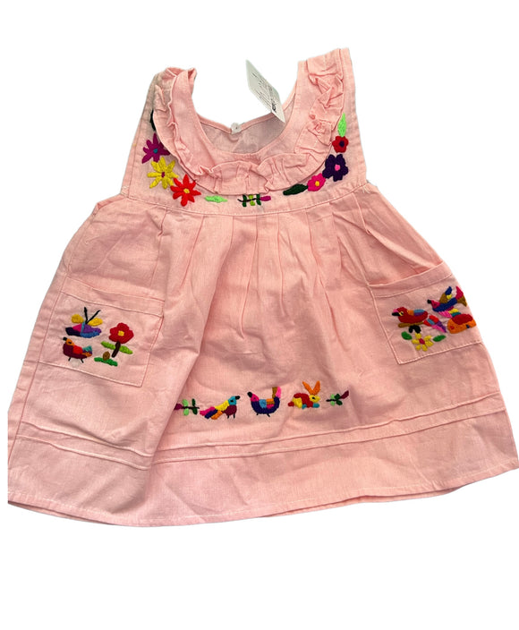 Size 9-12 mths Pink Traditional Embroidered Dress from El Salvador