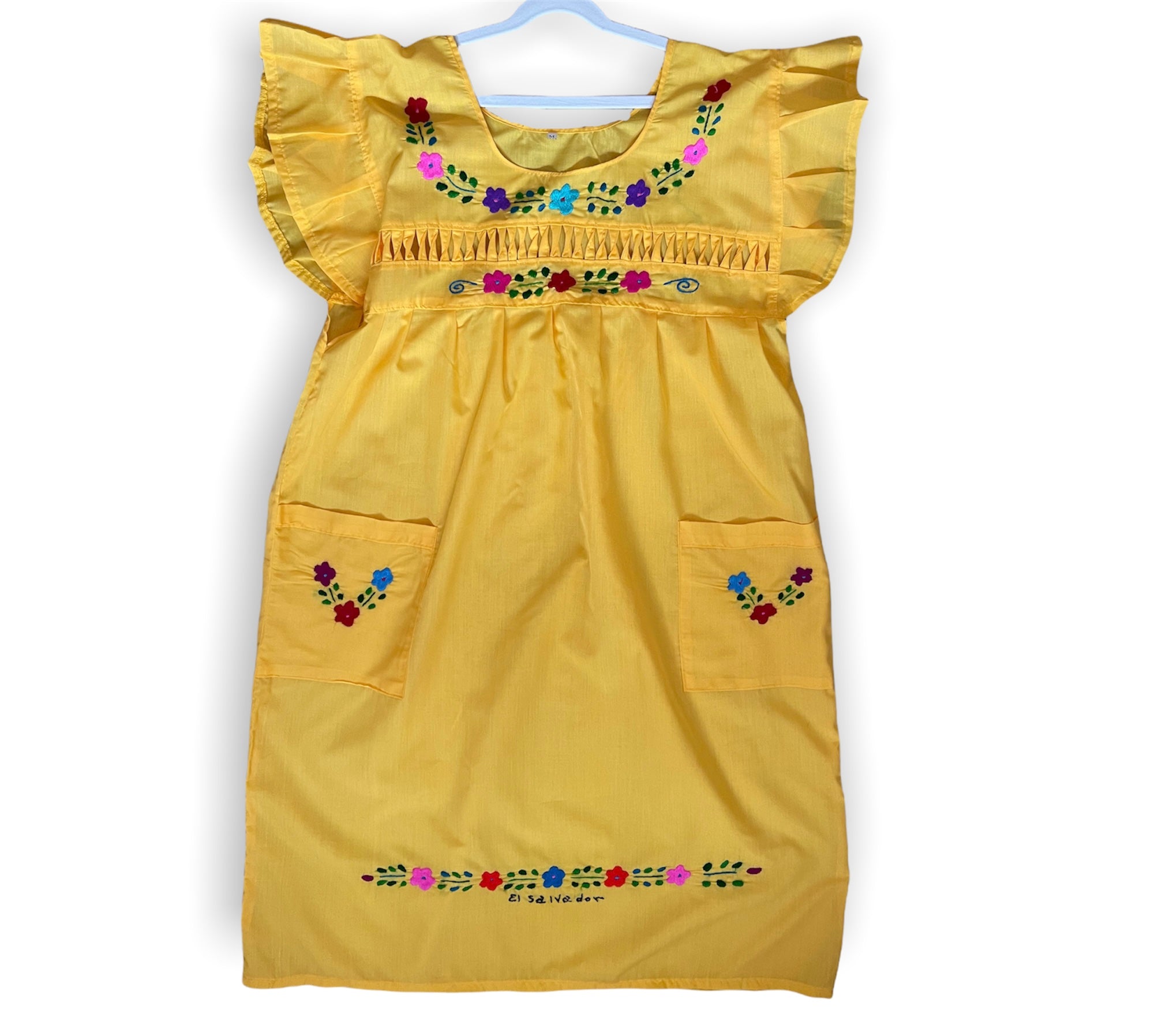 M/L Traditional Yellow Embroidered Dress from El Salvador M – Brooklyn Chunches M/L Traditional Yellow Embroidered Dress from El Salvador M – Brooklyn Chunches