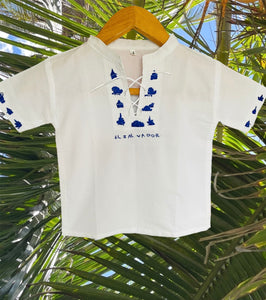 Size 4: 3/4T Traditional Embroidered Shirt from El Salvador-Camisa de niñxs bordado